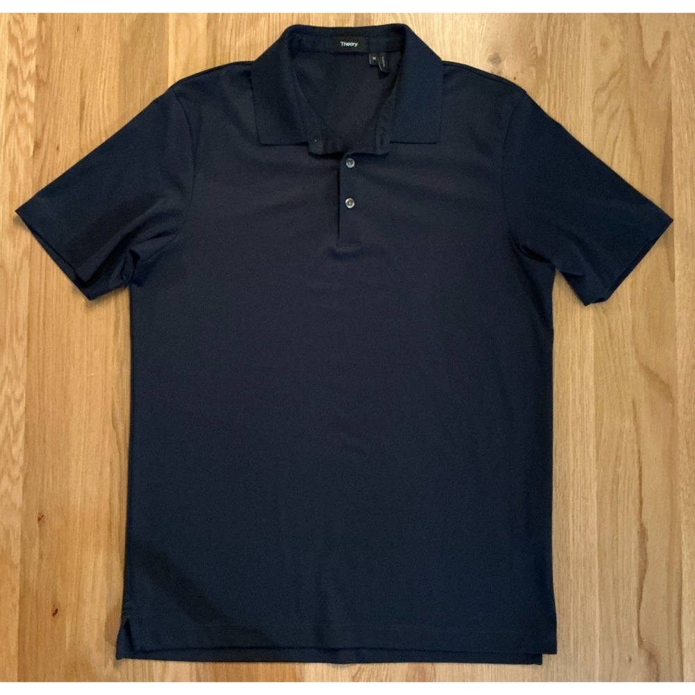 Theory Atlas Pique 2 Polo Shirt Mens Medium Navy Blue Peru Short Sleeve